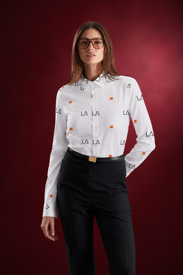Slim Fit Monogram & Flag Motif Long-Sleeve Shirt