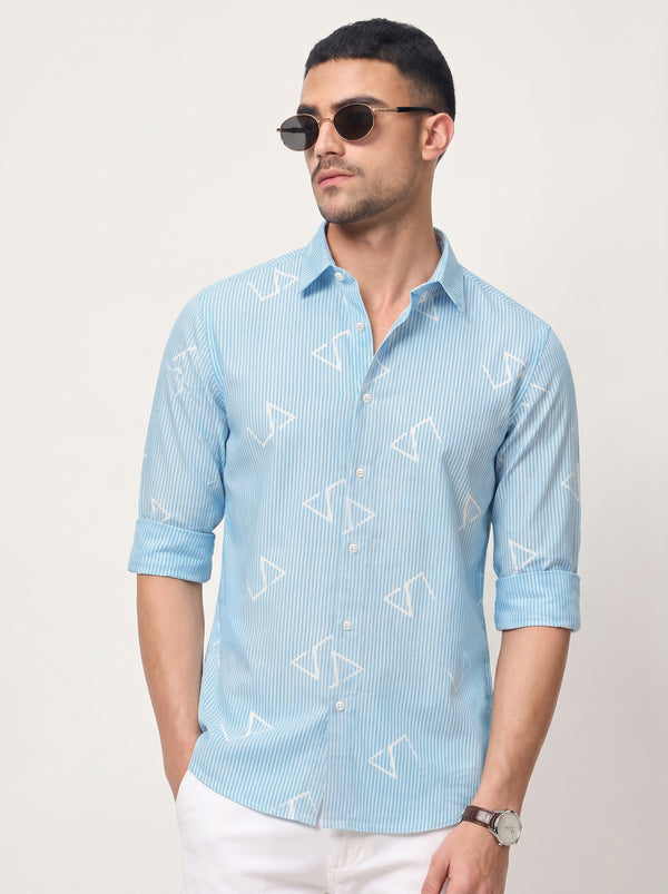 Slim Fit Striped Monogram Long-Sleeve Shirt