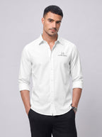 Slim Fit Solid White Scooter Linen Long-Sleeve Shirt