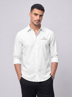 Slim Fit Solid White Scooter Linen Long-Sleeve Shirt