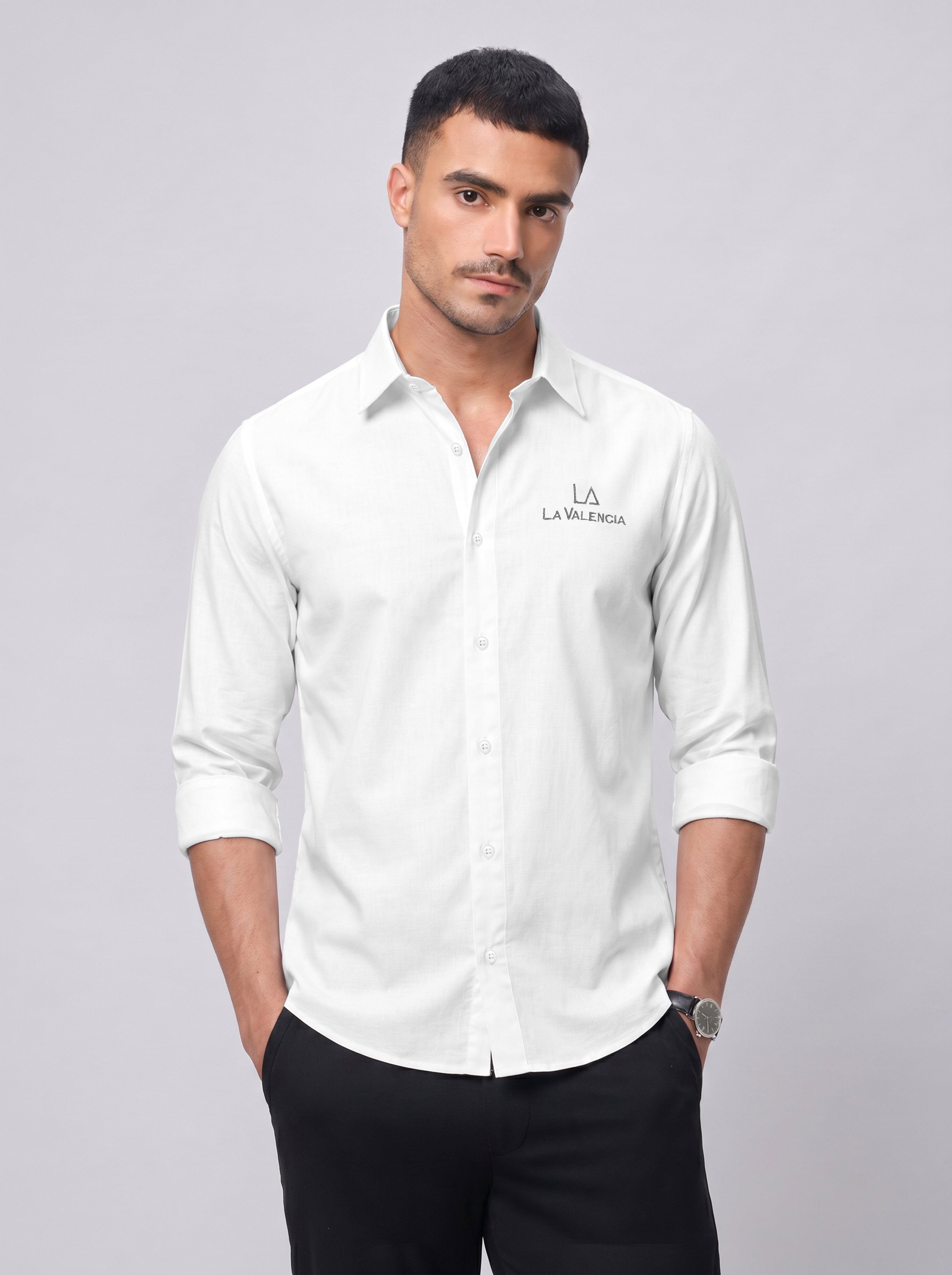 Slim Fit Solid White Scooter Linen Long-Sleeve Shirt