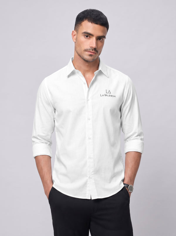 Slim Fit Solid White Scooter Linen Long-Sleeve Shirt
