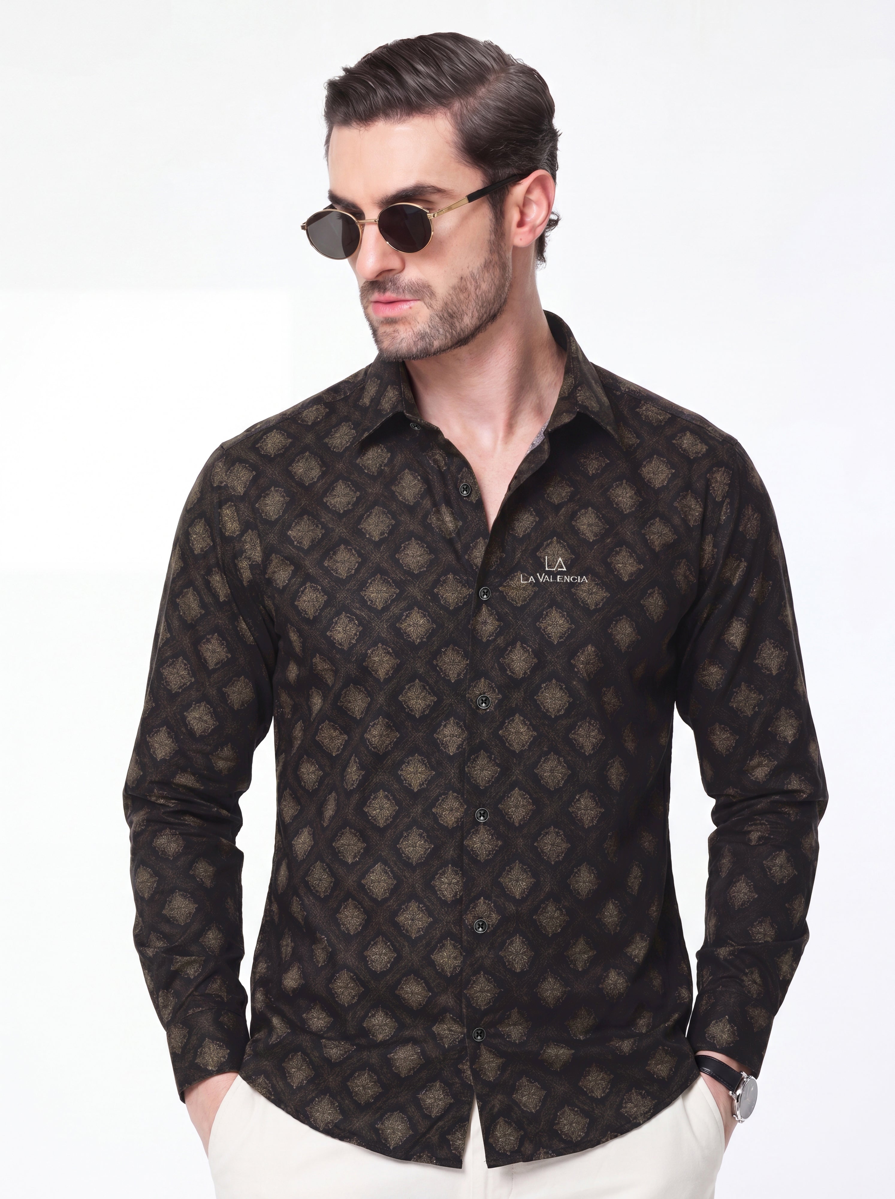 Slim Fit Textured Print Long-Sleeve Shirt