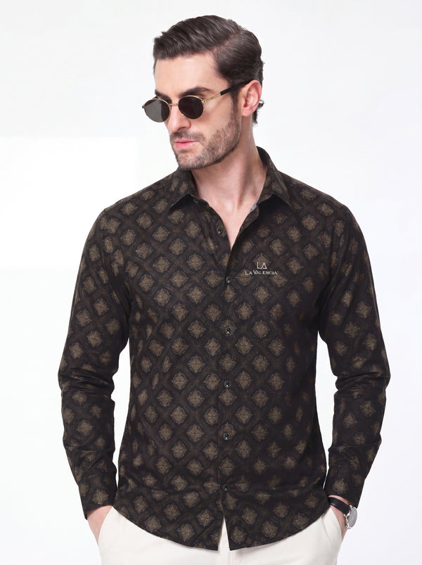 Slim Fit Textured Print Long-Sleeve Shirt