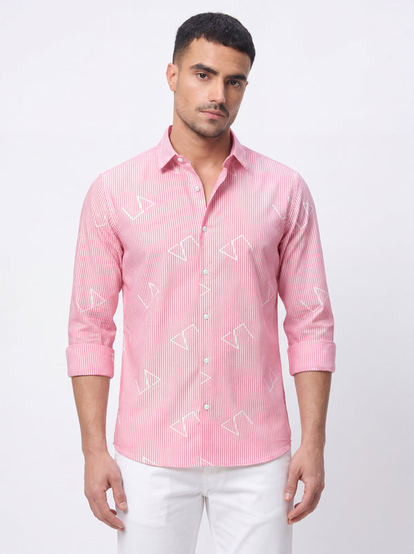 Slim Fit Striped Monogram Long-Sleeve Shirt