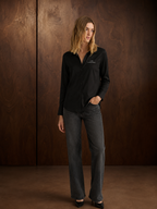 Slim Fit Solid Black Long-Sleeve Shirt