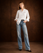 Slim Fit Solid White Scooter Linen Long-Sleeve Shirt