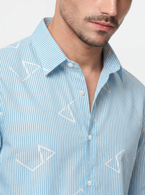 Slim Fit Striped Monogram Long-Sleeve Shirt
