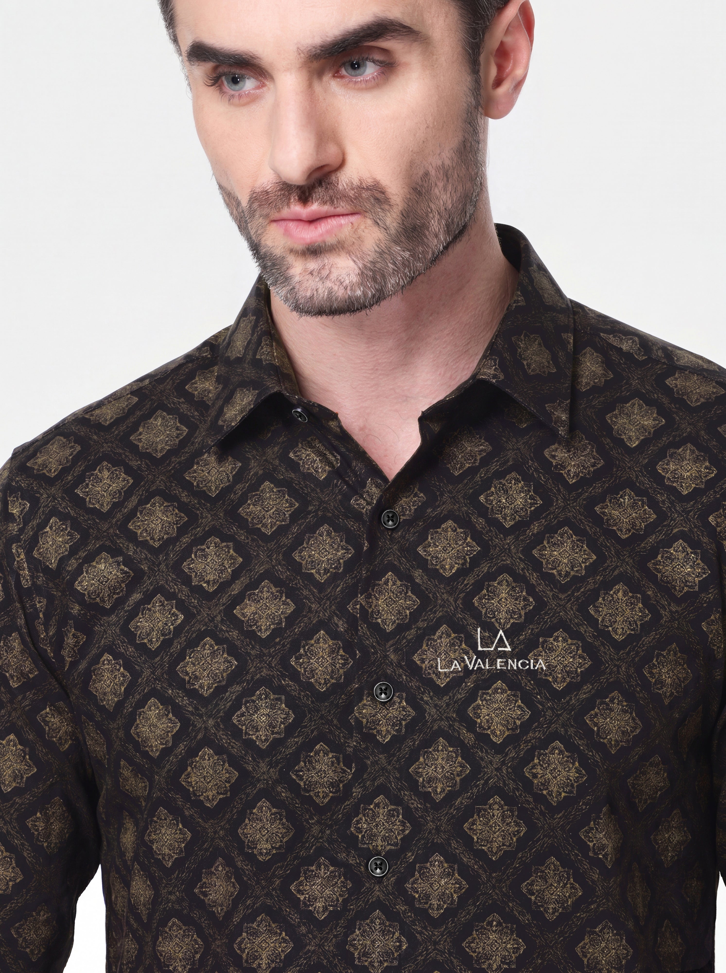 Slim Fit Textured Print Long-Sleeve Shirt