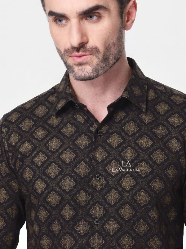 Slim Fit Textured Print Long-Sleeve Shirt