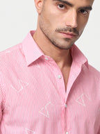 Slim Fit Striped Monogram Long-Sleeve Shirt