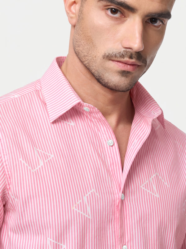 Slim Fit Striped Monogram Long-Sleeve Shirt