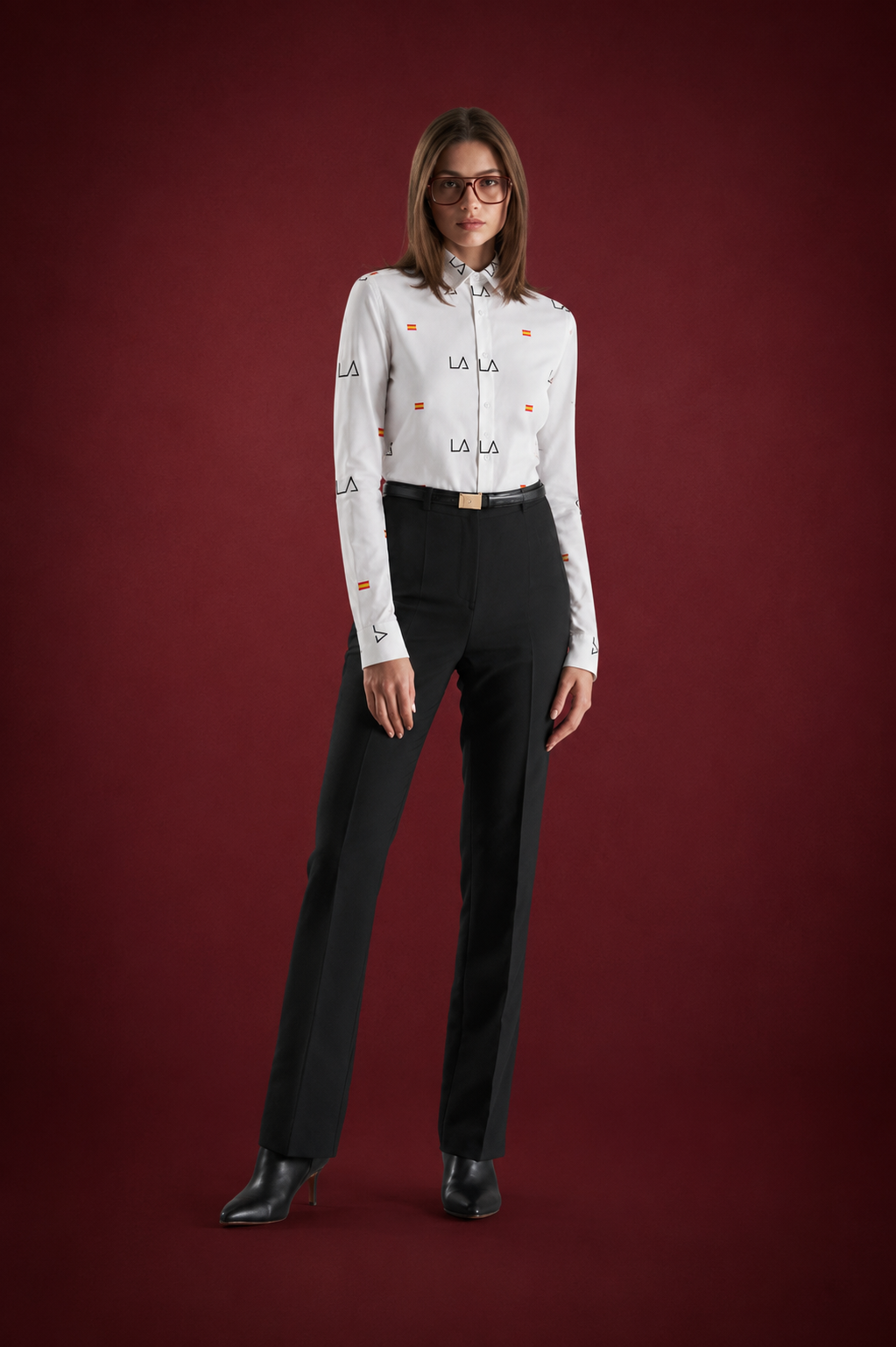 Slim Fit Monogram & Flag Motif Long-Sleeve Shirt