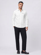 Slim Fit Solid White Scooter Linen Long-Sleeve Shirt