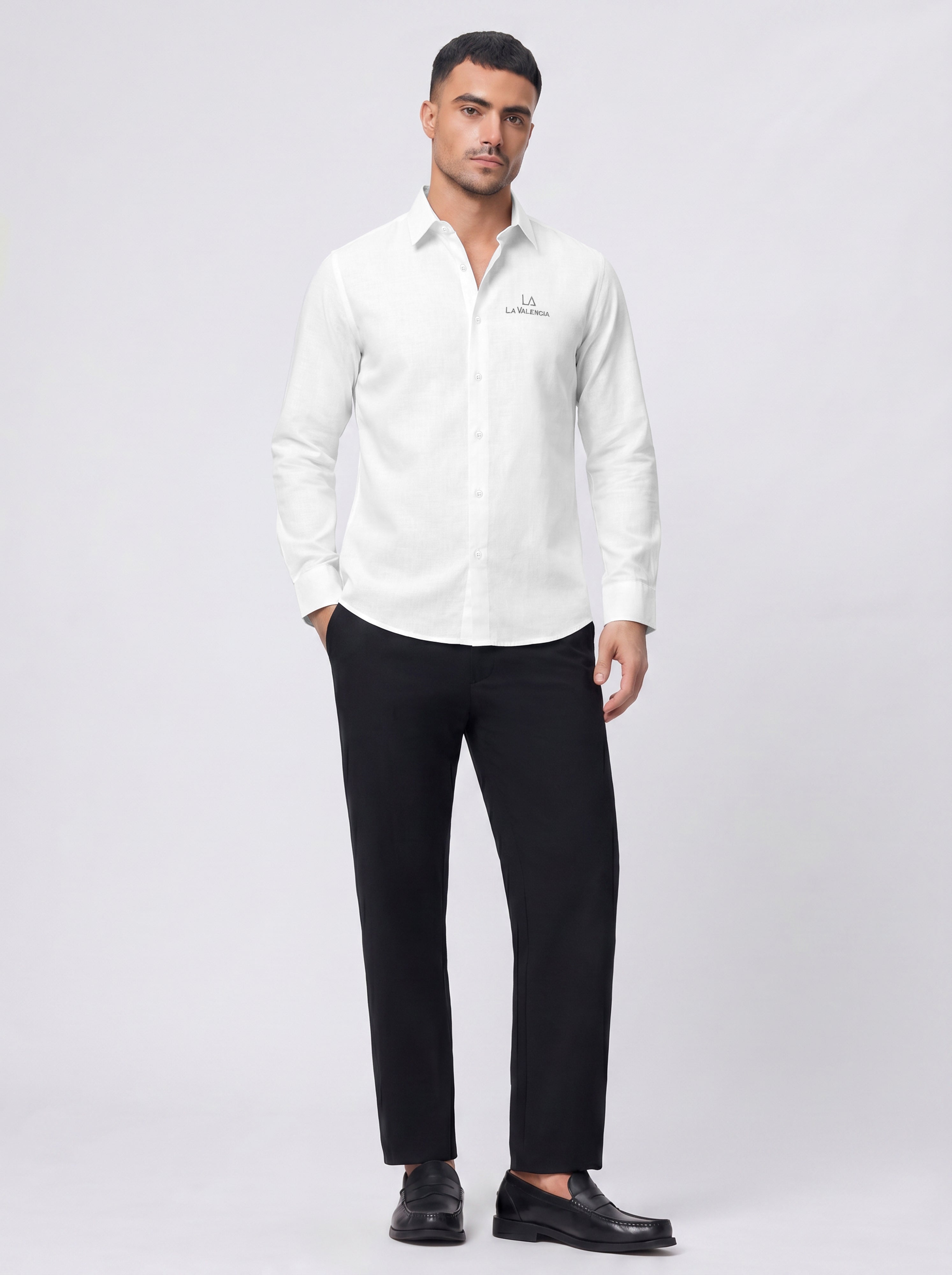 Slim Fit Solid White Scooter Linen Long-Sleeve Shirt