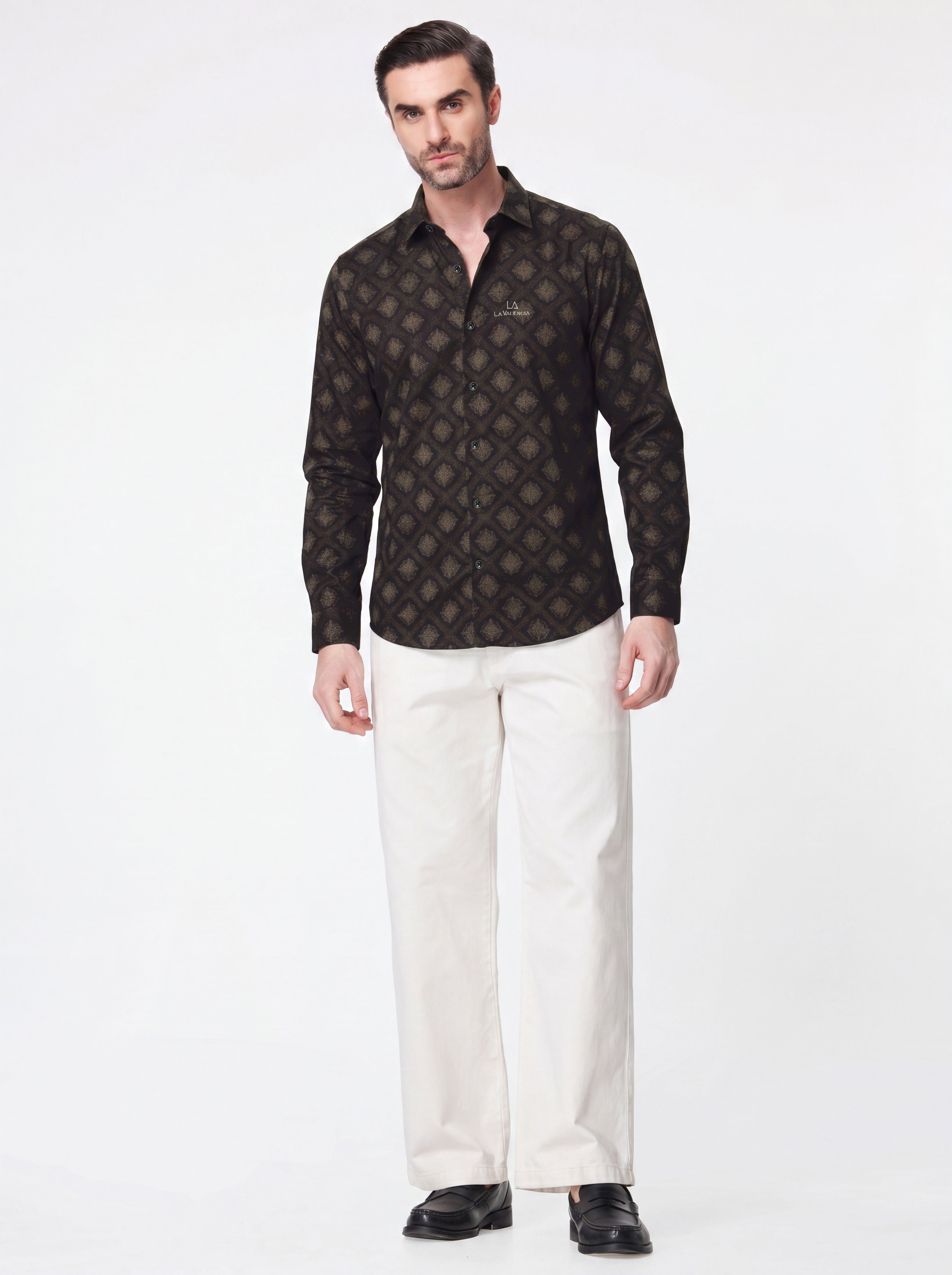 Slim Fit Textured Print Long-Sleeve Shirt