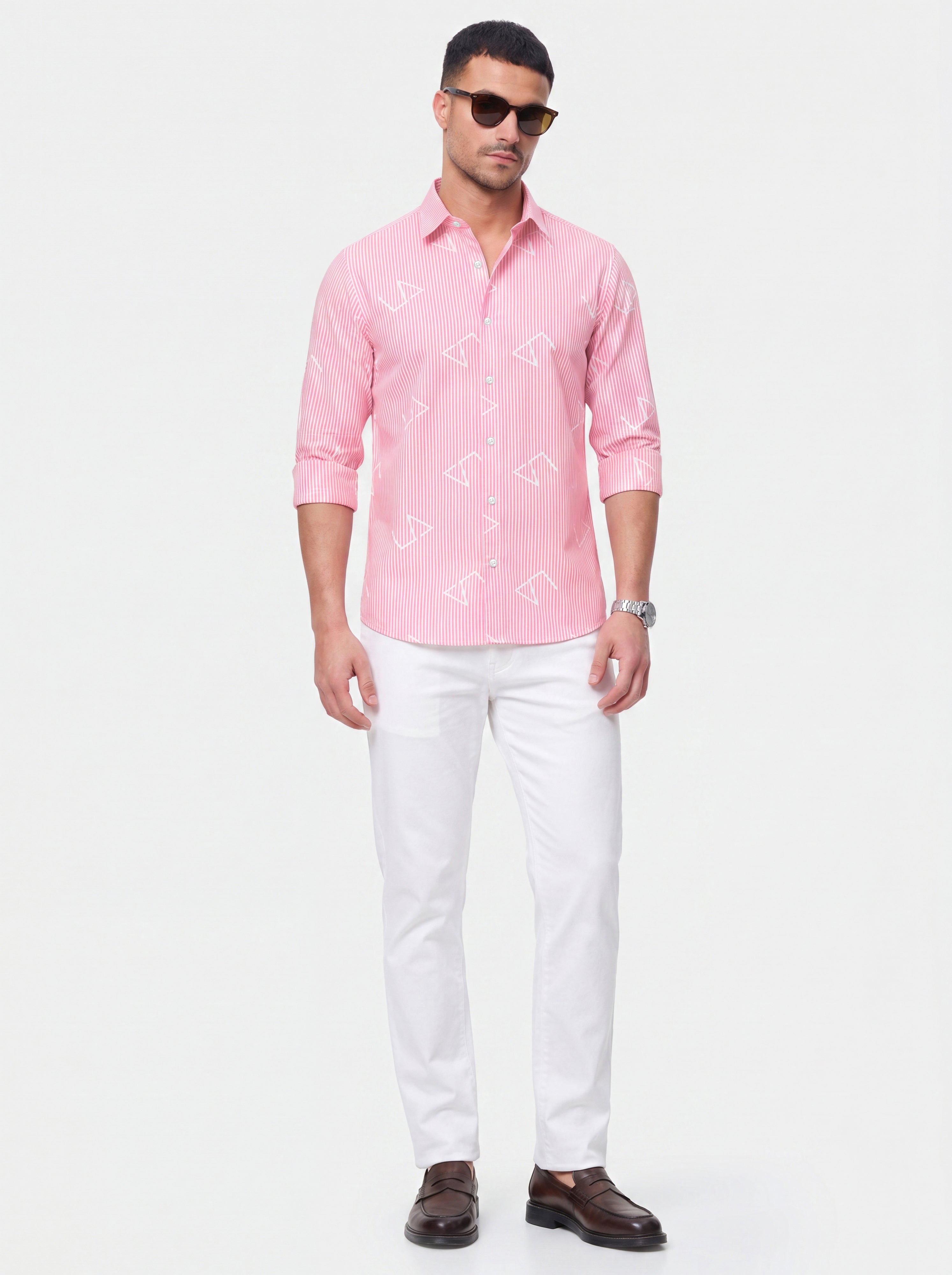 Slim Fit Striped Monogram Long-Sleeve Shirt
