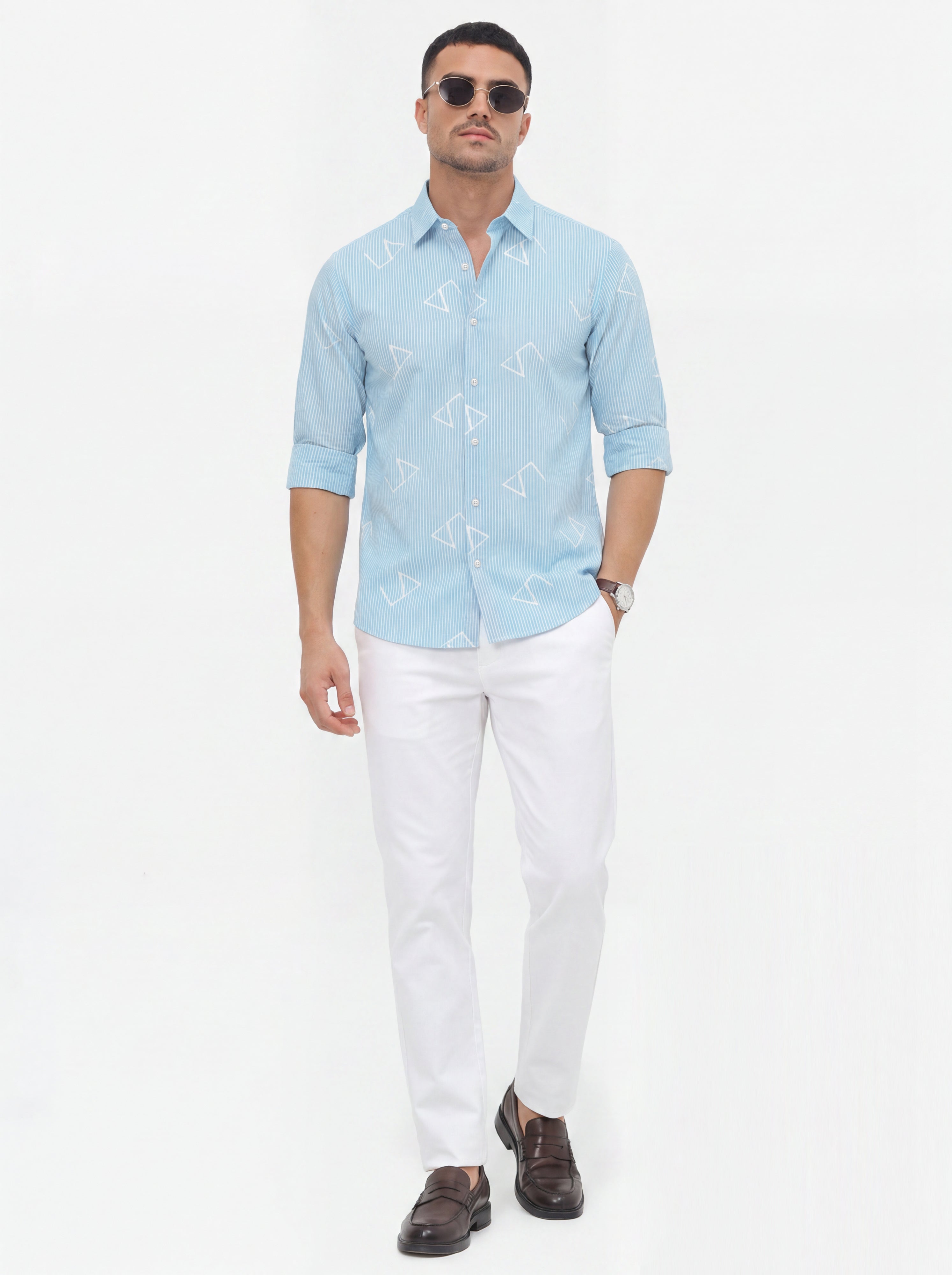 Slim Fit Striped Monogram Long-Sleeve Shirt