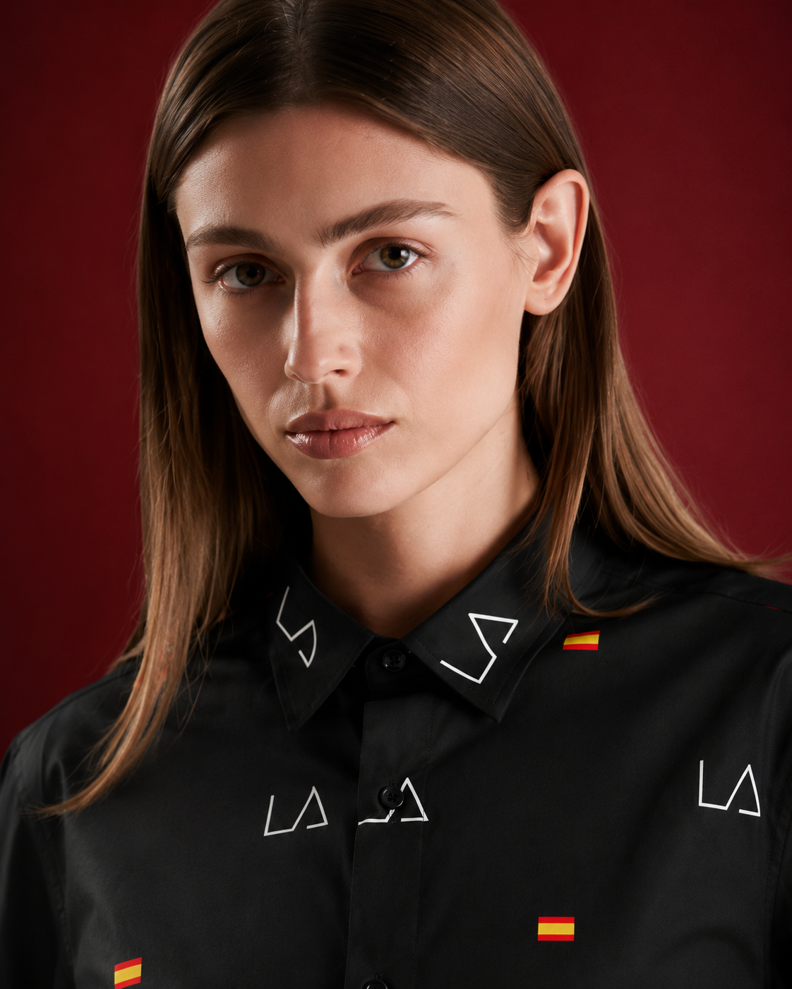 Slim Fit Monogram & Flag Motif Long-Sleeve Shirt