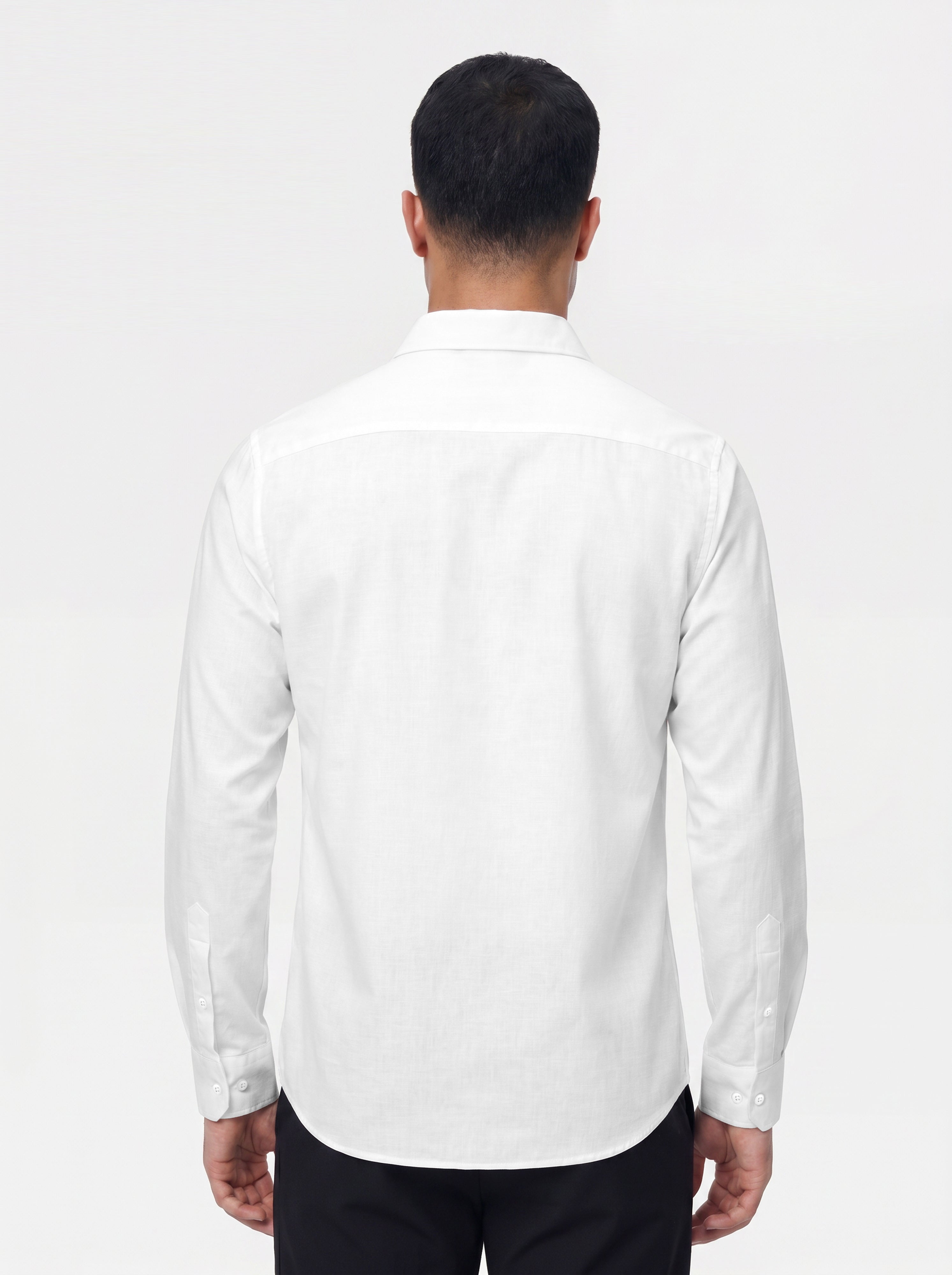 Slim Fit Solid White Scooter Linen Long-Sleeve Shirt