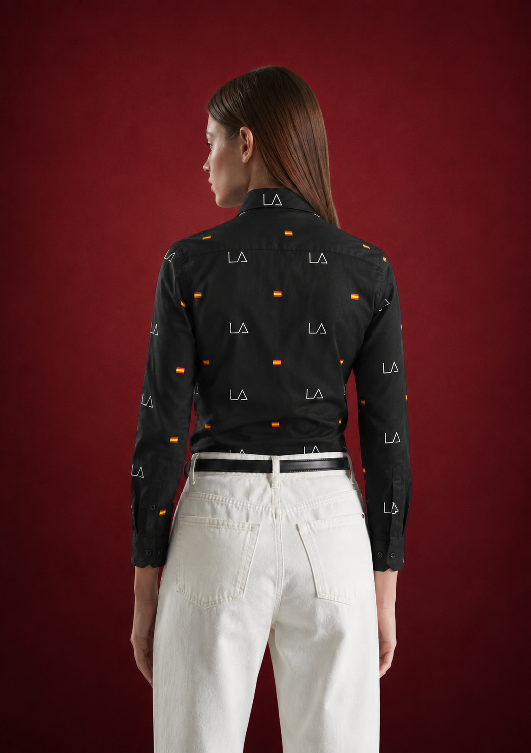 Slim Fit Monogram & Flag Motif Long-Sleeve Shirt