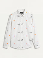 Slim Fit Monogram & Flag Motif Long-Sleeve Shirt