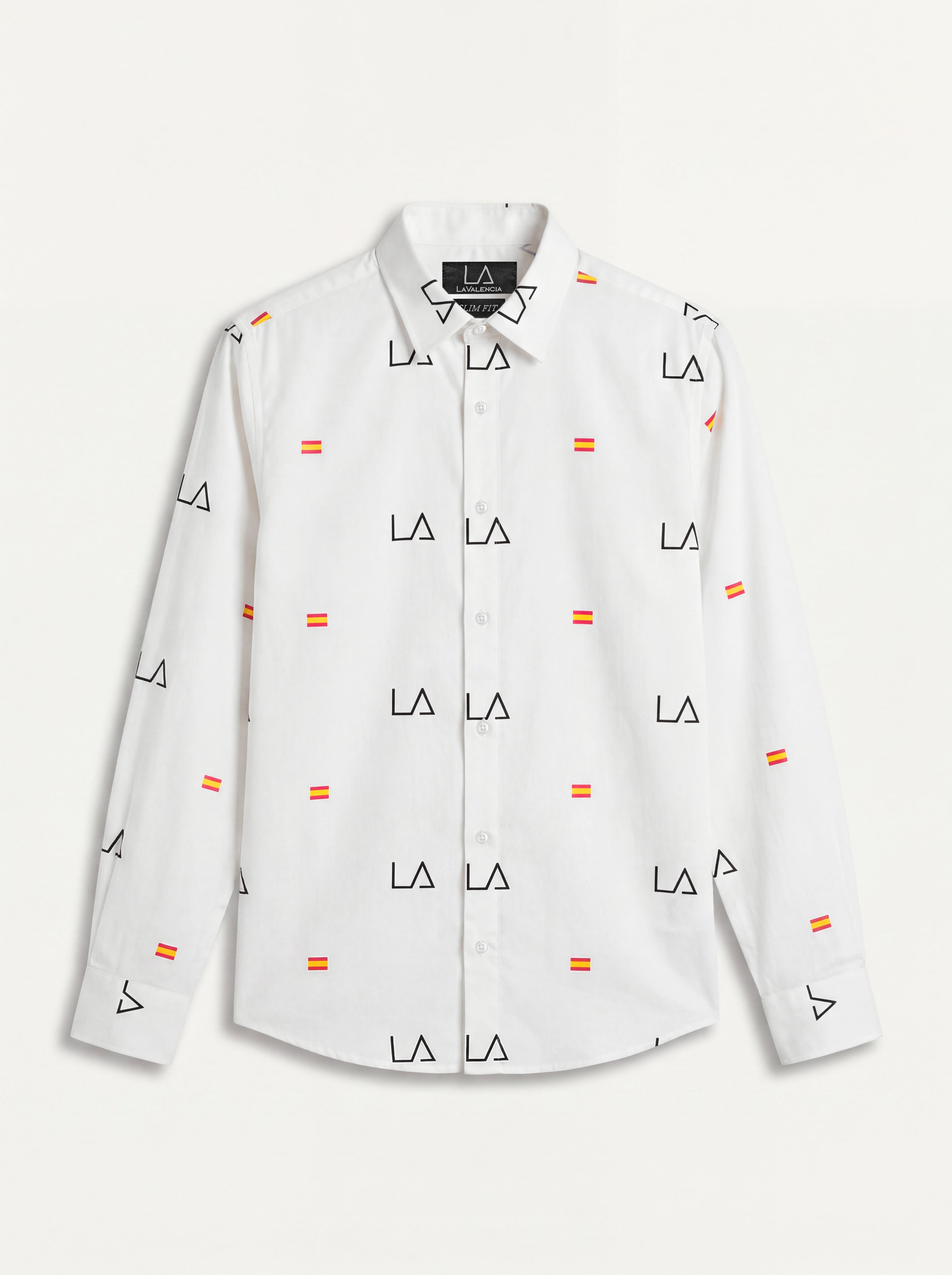 Slim Fit Monogram & Flag Motif Long-Sleeve Shirt