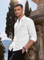 Slim Fit Solid White Scooter Linen Long-Sleeve Shirt