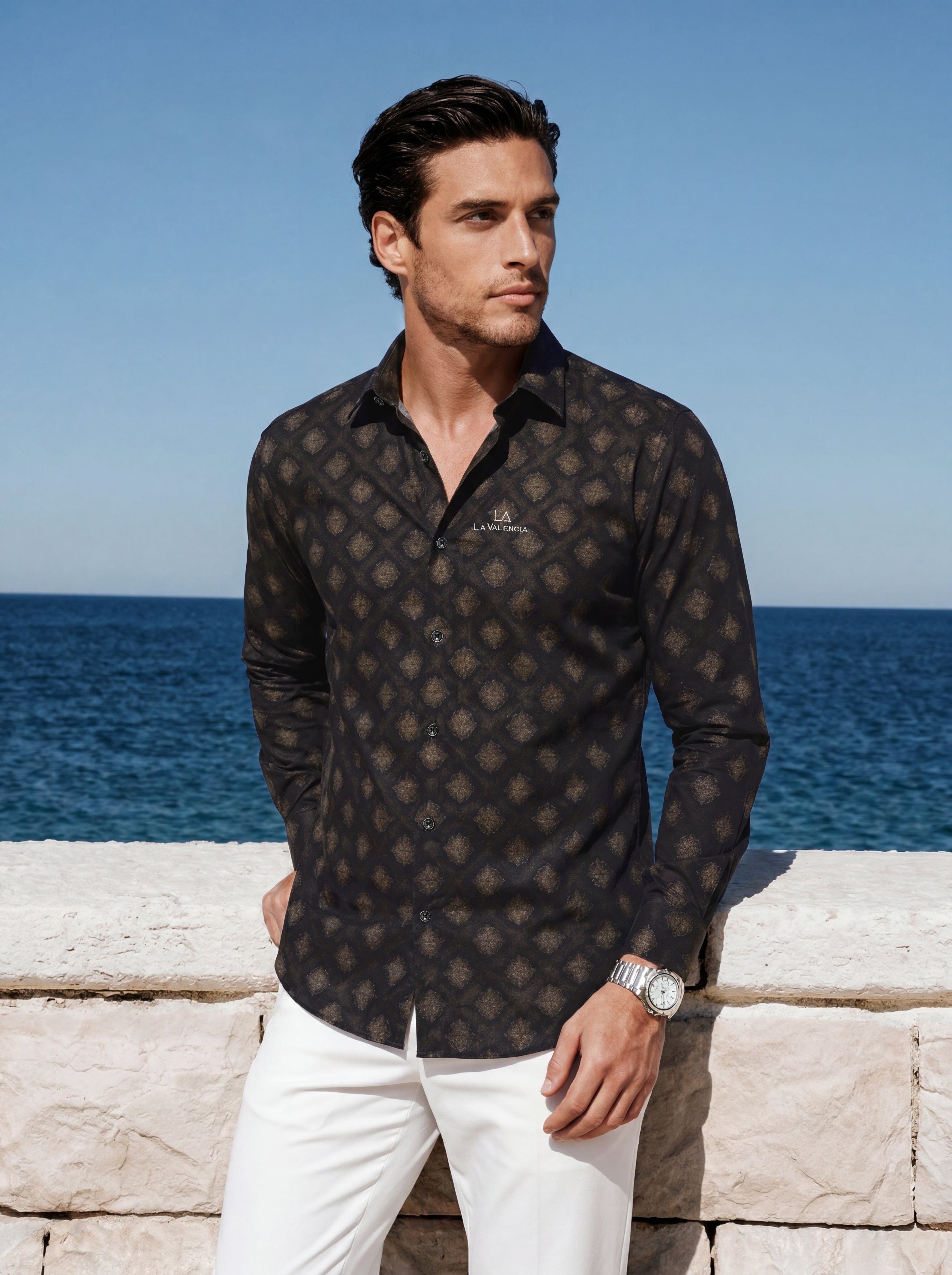 Slim Fit Textured Print Long-Sleeve Shirt