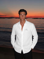 Slim Fit Solid White Scooter Linen Long-Sleeve Shirt