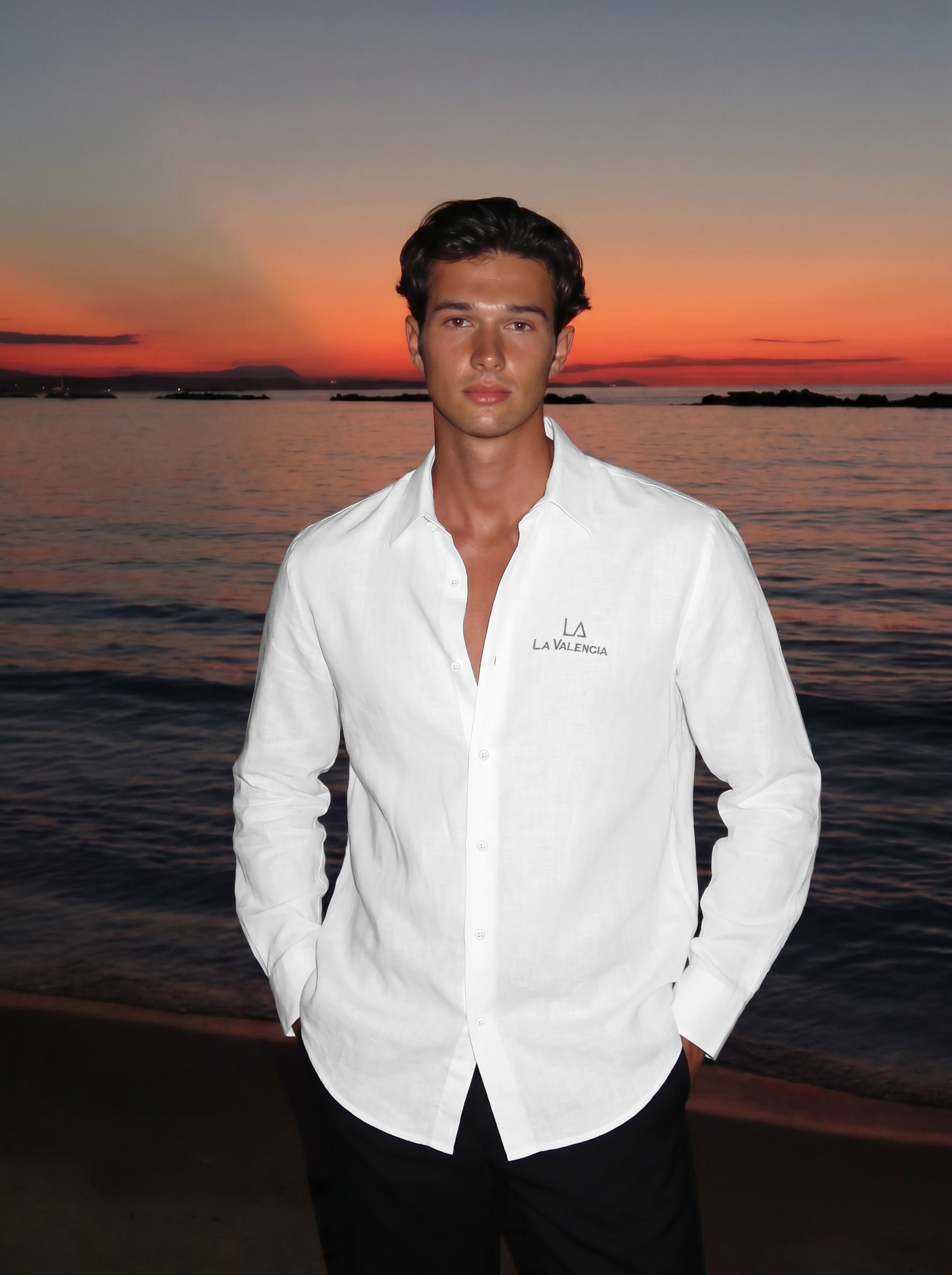 Slim Fit Solid White Scooter Linen Long-Sleeve Shirt