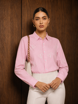Slim Fit Striped Monogram Long-Sleeve Shirt