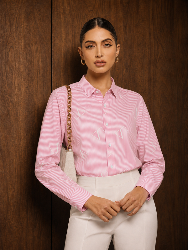 Slim Fit Striped Monogram Long-Sleeve Shirt