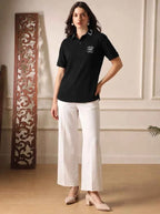 Women’s Signature Tiger Badge Black Polo T-Shirt