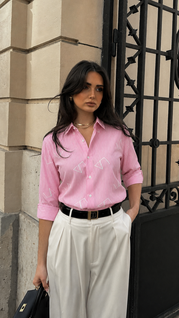 Slim Fit Striped Monogram Long-Sleeve Shirt