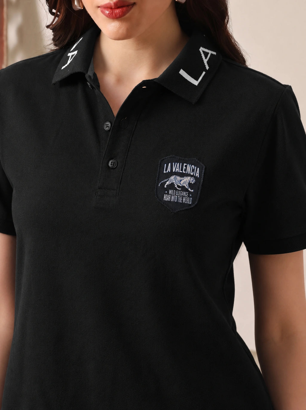 Women’s Signature Tiger Badge Black Polo T-Shirt