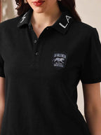 Women’s Signature Tiger Badge Black Polo T-Shirt