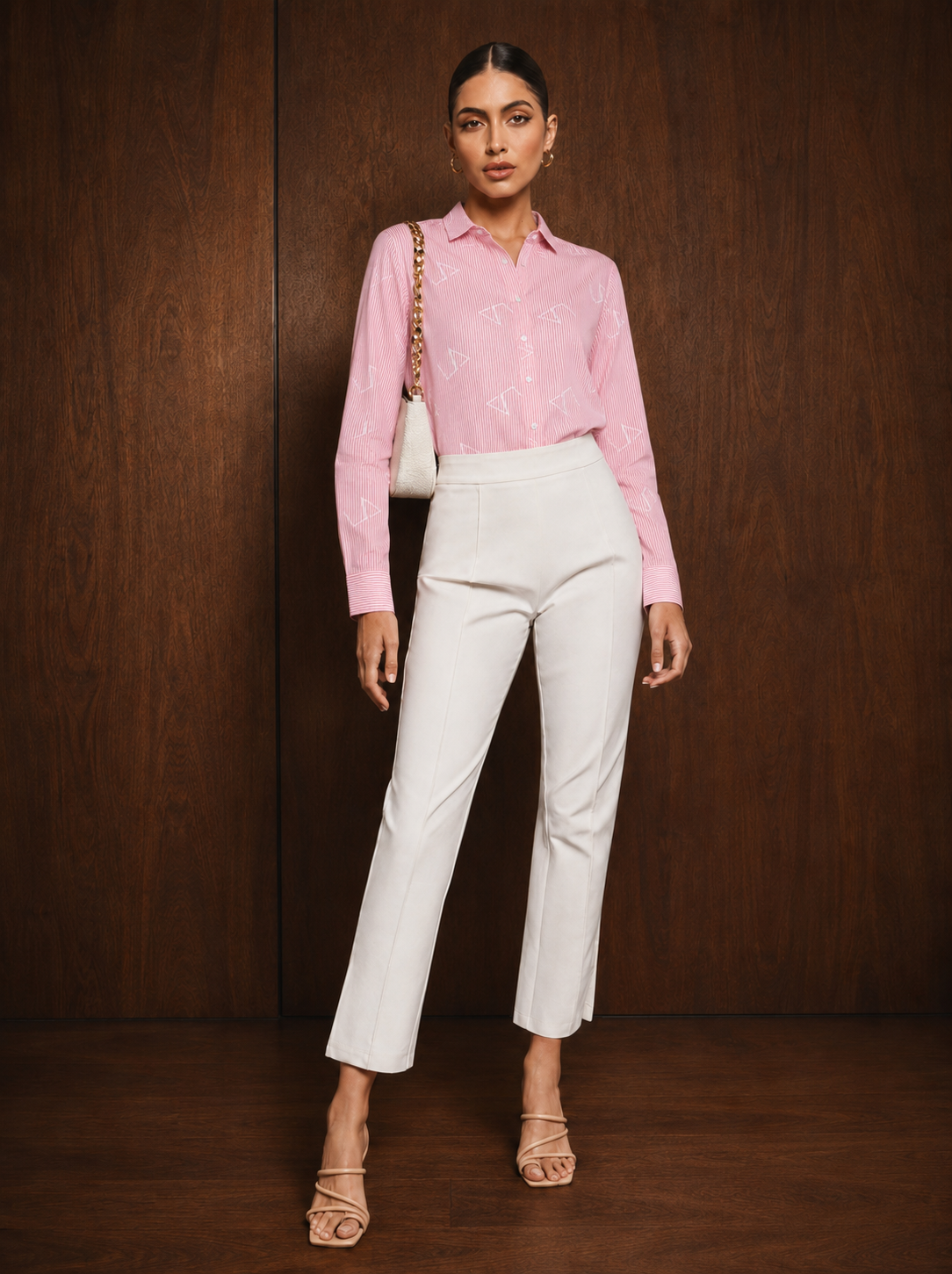 Slim Fit Striped Monogram Long-Sleeve Shirt
