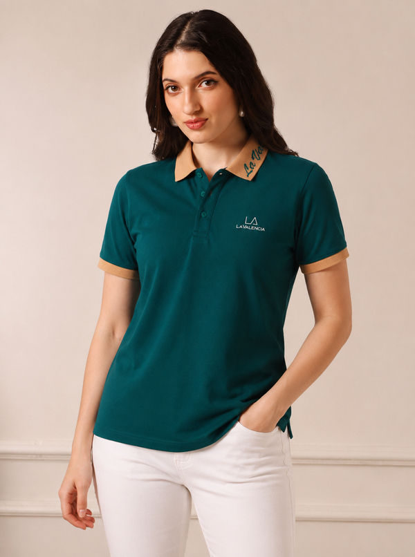 Women’s Teal & Beige Accent Polo T-Shirt