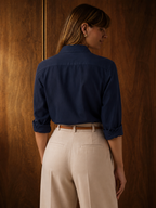 Slim Fit Solid Navy Long-Sleeve Shirt