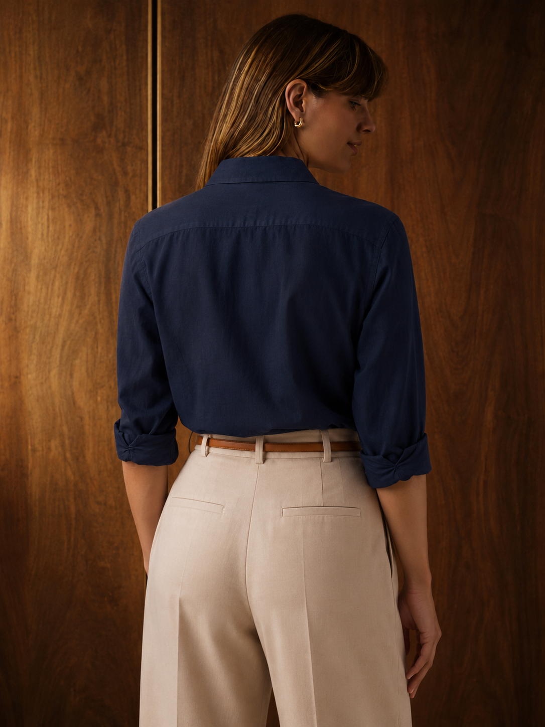 Slim Fit Solid Navy Long-Sleeve Shirt