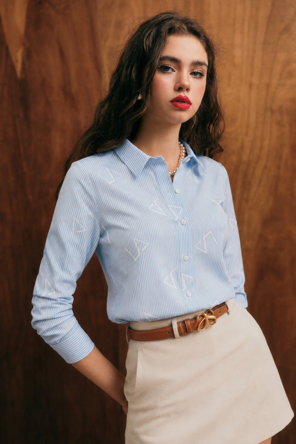 Slim Fit Striped Monogram Long-Sleeve Shirt