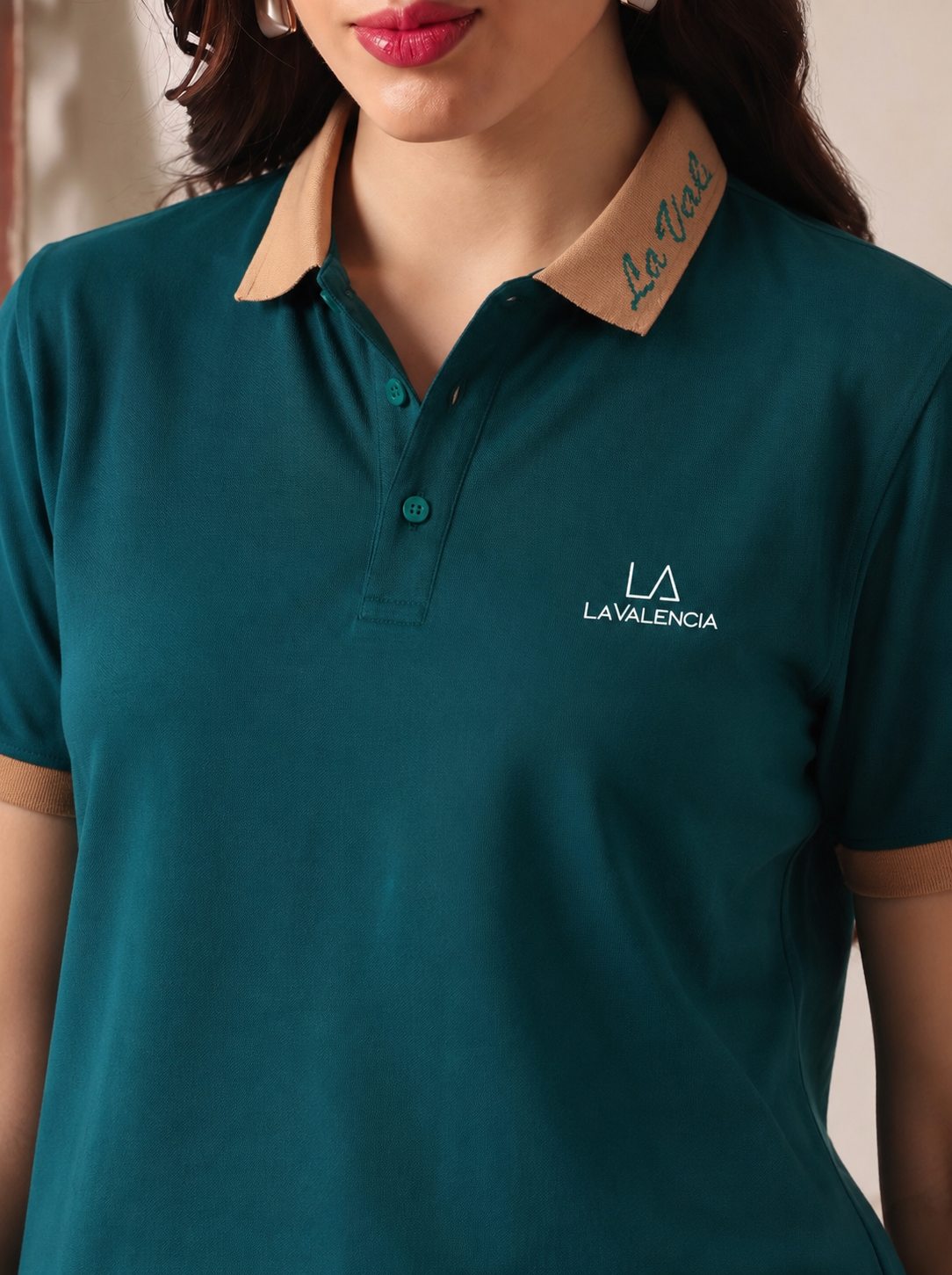 Women’s Teal & Beige Accent Polo T-Shirt