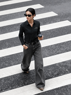 Slim Fit Solid Black Long-Sleeve Shirt