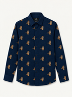 Slim Fit Navy Blue Tiger Print Full Sleeve Shirt