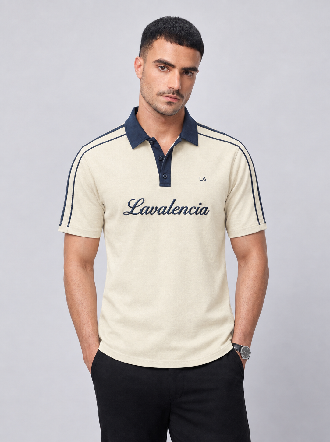 MENS Contrast Collar Polo T-Shirt with Shoulder Stripes