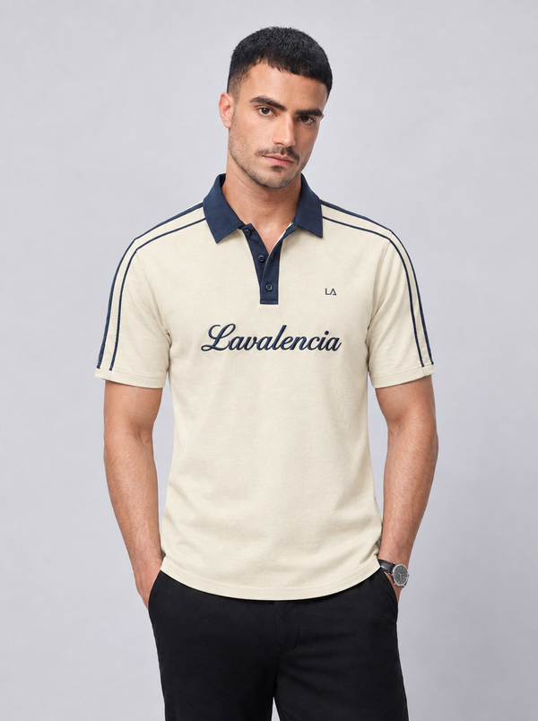 MENS Contrast Collar Polo T-Shirt with Shoulder Stripes