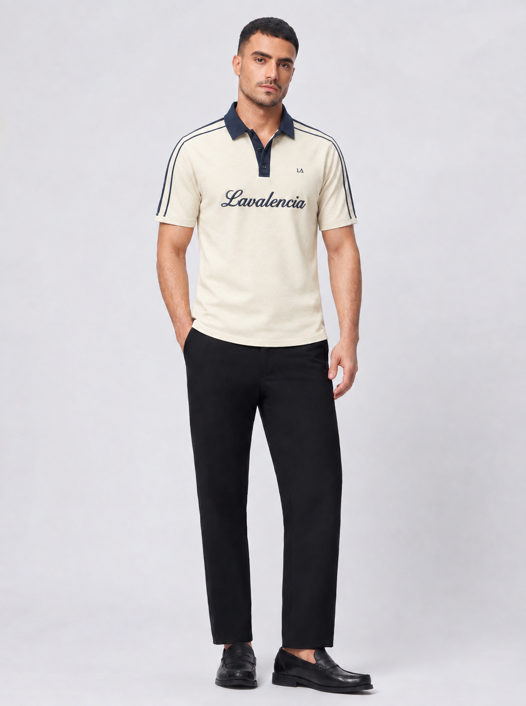 MENS Contrast Collar Polo T-Shirt with Shoulder Stripes