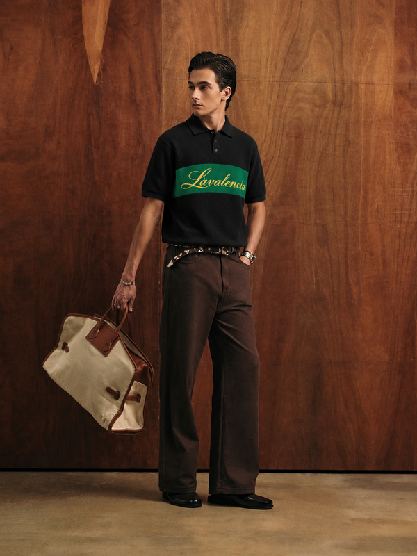 MENS Textured Knit Polo T-Shirt – Black & Green