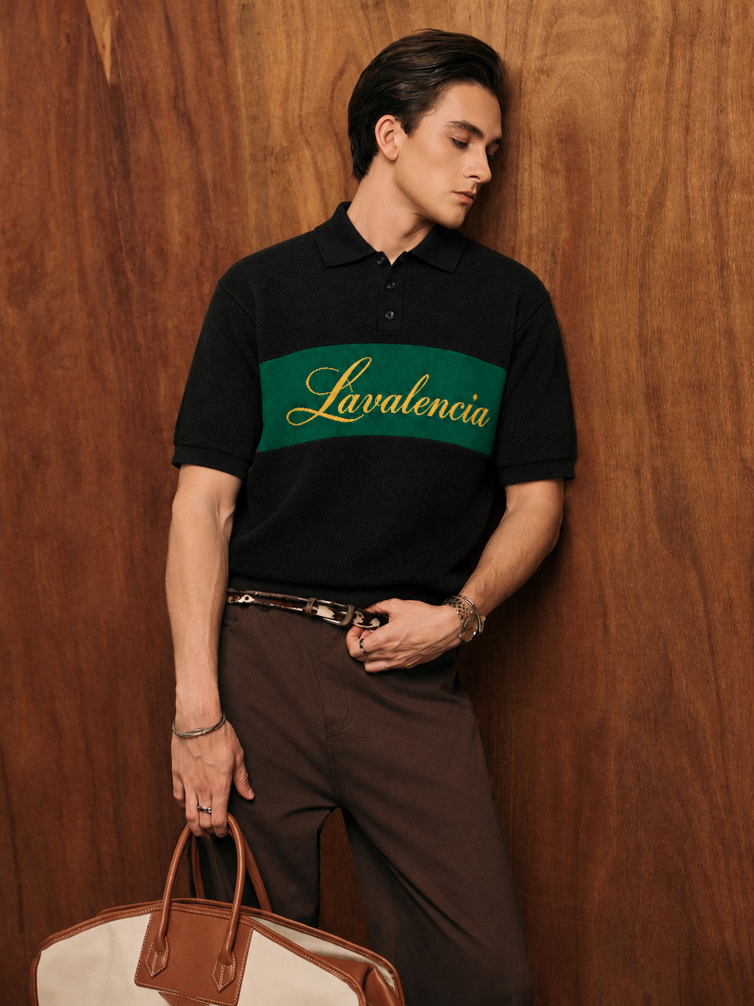 MENS Textured Knit Polo T-Shirt – Black & Green